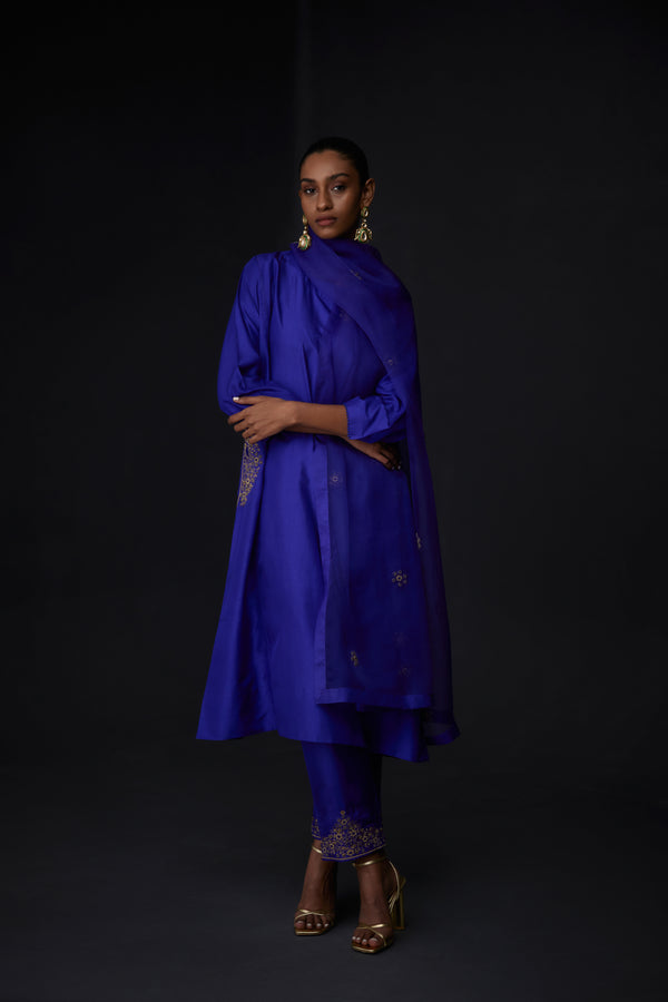 EMBROIDERED TUNIC TROUSER SET- PERSIAN BLUE