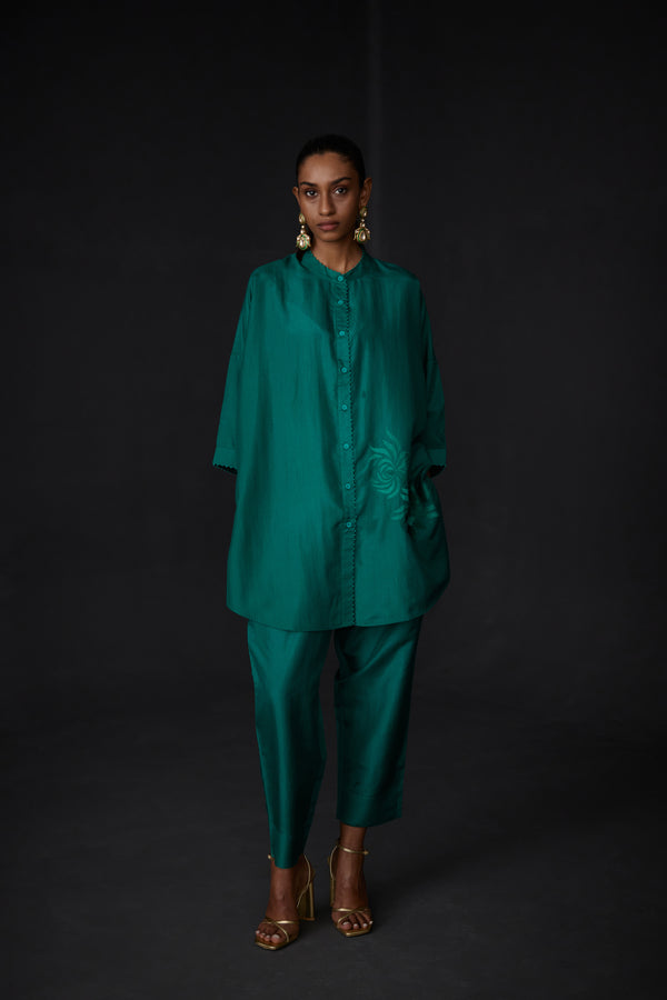 EMBROIDERED TUNIC TROUSER SET- EVER GREEEN