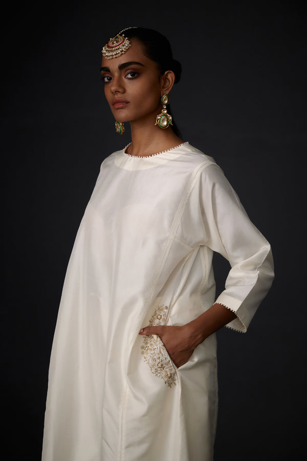 EMBROIDERED TUNIC TROUSER SET- IVORY
