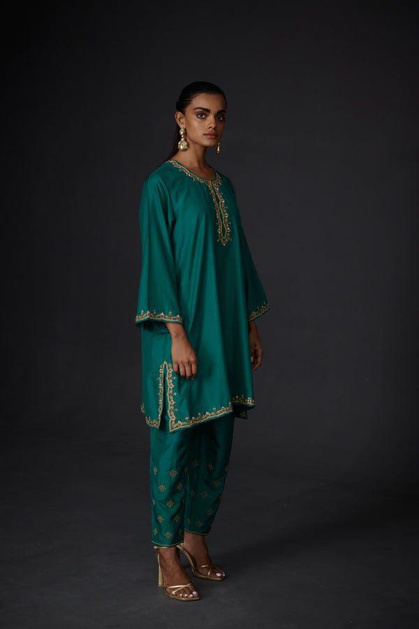 EMBROIDERED TUNIC TROUSER SET- EVER GREEEN