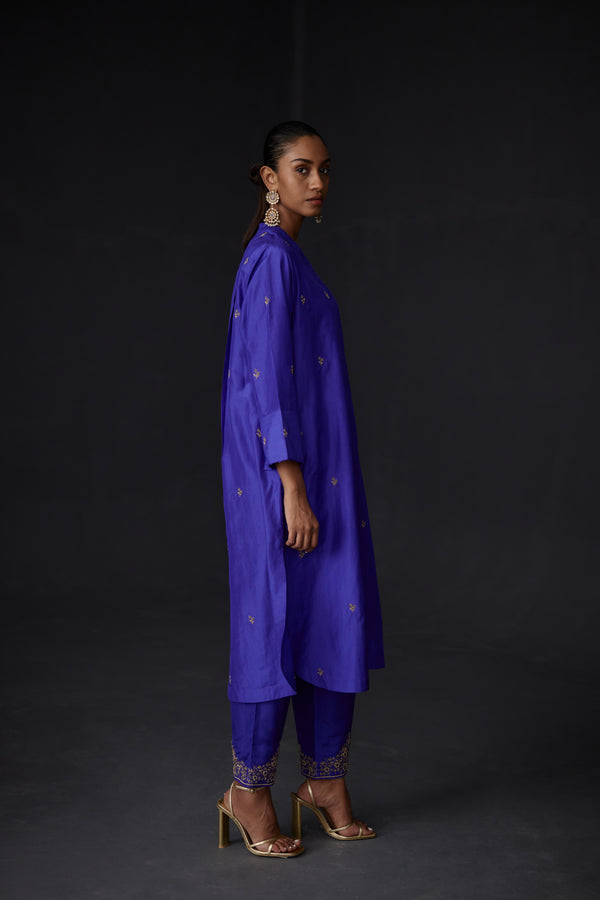 EMBROIDERED TUNIC TROUSER SET- PERSIAN BLUE
