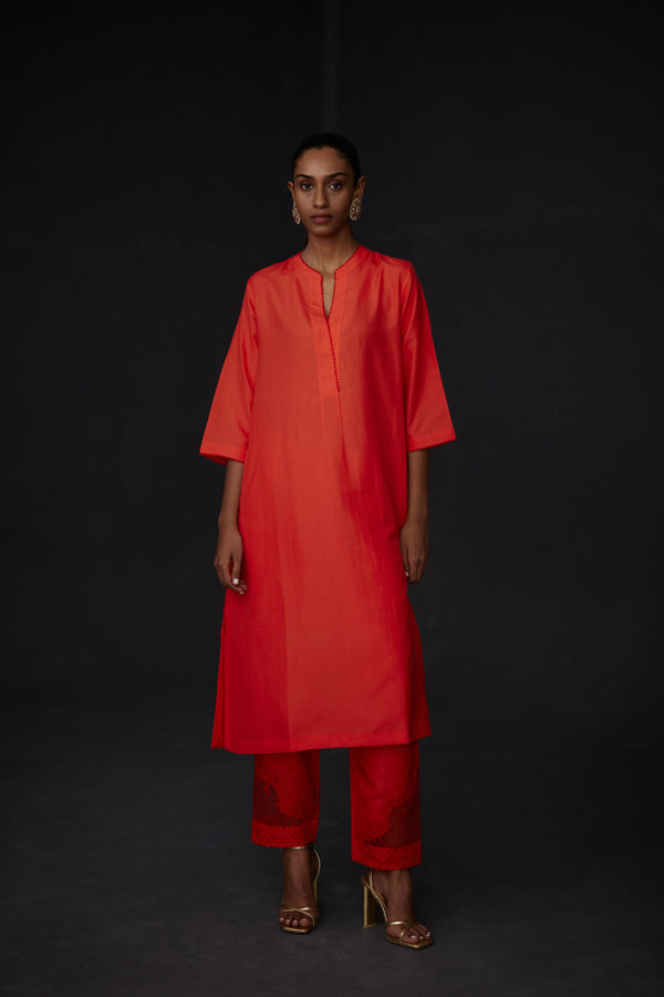 EMBROIDERED TUNIC TROUSER SET- SCARLET RED