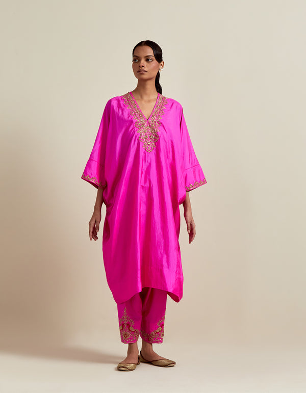 EMBROIDERED TUNIC TROUSER SET- HOT PINK