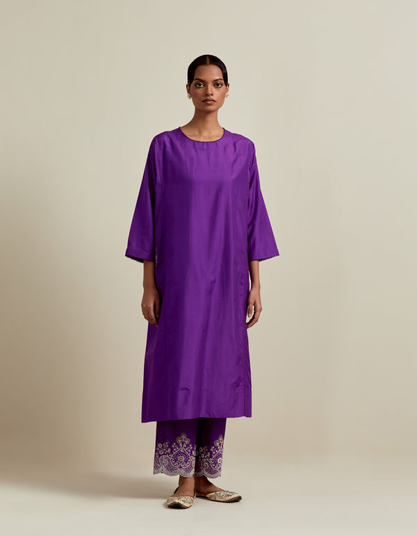 EMBROIDERED TUNIC TROUSER SET- PURPLE