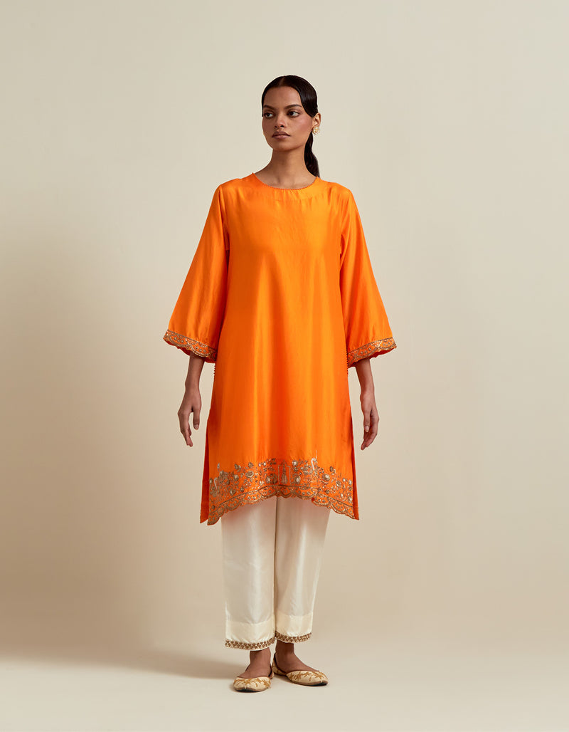 EMBROIDERED TUNIC TROUSER SET- ORANGE/IVORY