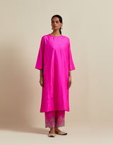 EMBROIDERED TUNIC TROUSER SET- HOT PINK