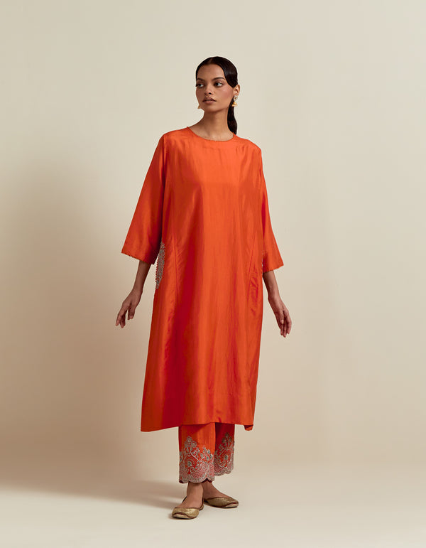 EMBROIDERED TUNIC TROUSER SET- RUST ORANGE