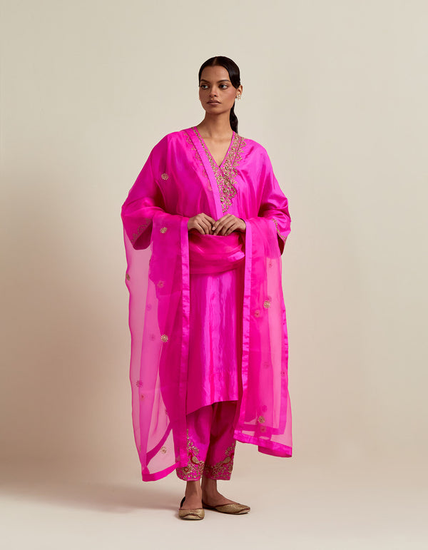 HAND EMBROIDERED DUPATTA- HOT PINK