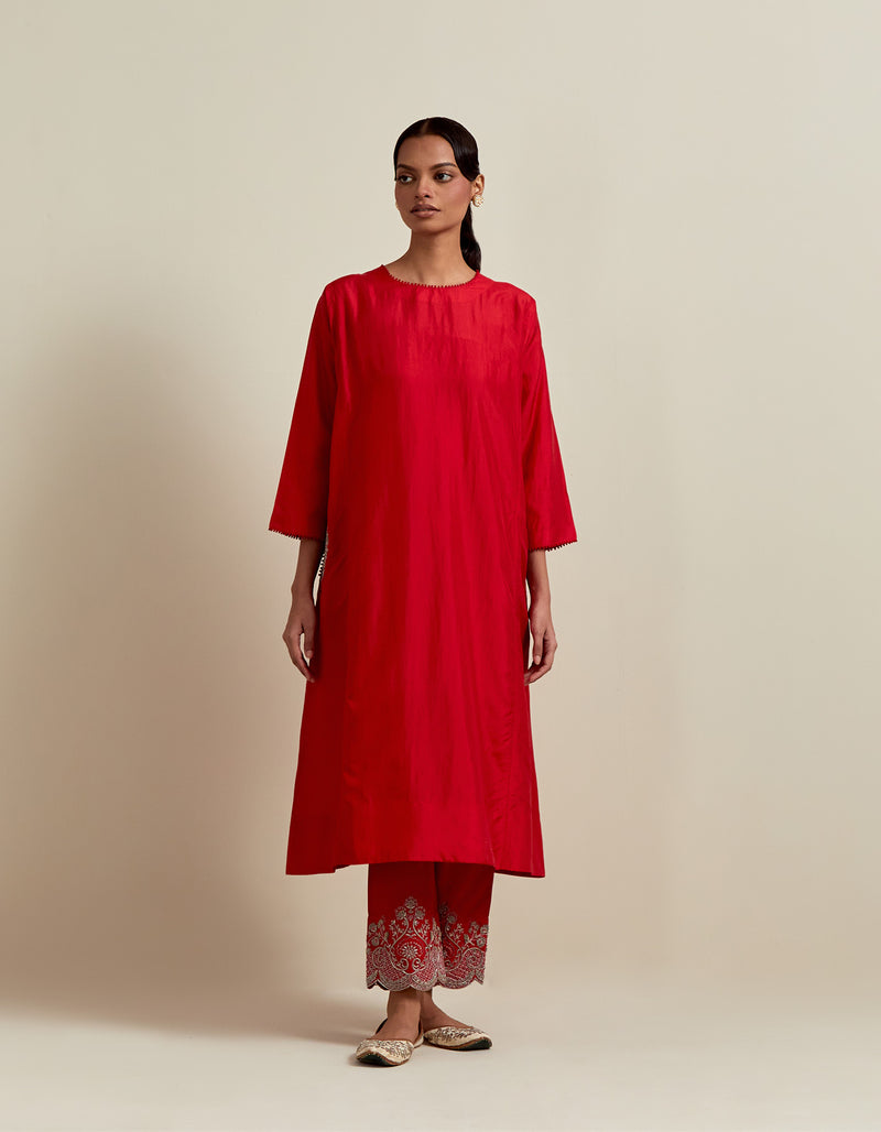 EMBROIDERED TUNIC TROUSER SET- VERMILION