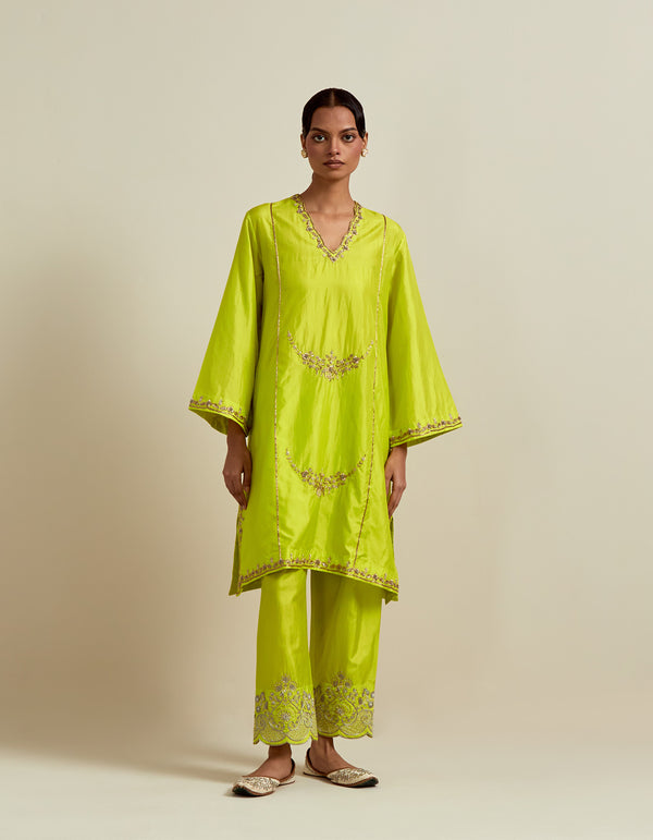 EMBROIDERED TUNIC TROUSER SET- LIME