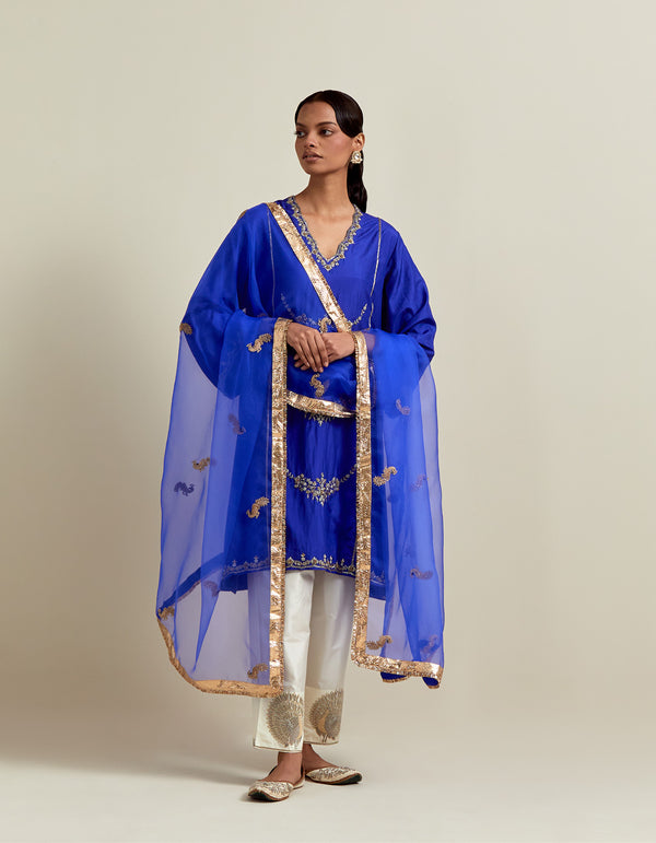 HAND EMBROIDERED DUPATTA- COBALT BLUE