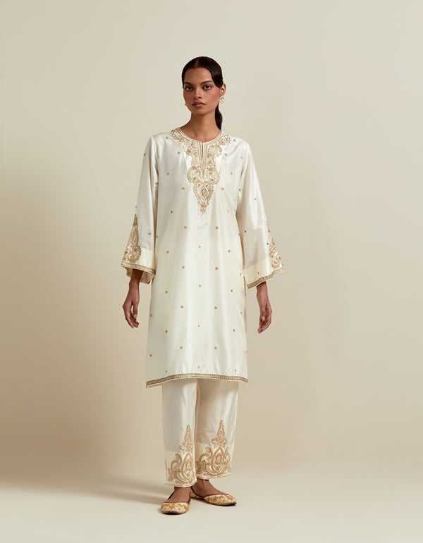 EMBROIDERED TUNIC TROUSER SET- IVORY