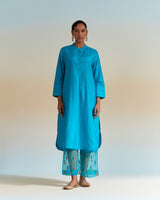 EMBROIDERED TUNIC TROUSER SET- TURQUOISE BLUE