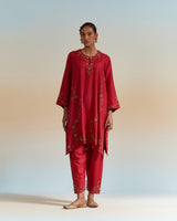 EMBROIDERED TUNIC TROUSER SET- SCARLET RED