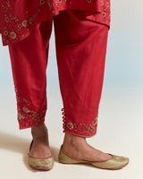 EMBROIDERED TUNIC TROUSER SET- SCARLET RED