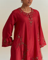 EMBROIDERED TUNIC TROUSER SET- SCARLET RED