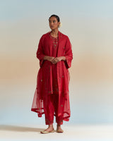 EMBROIDERED TUNIC TROUSER SET- SCARLET RED