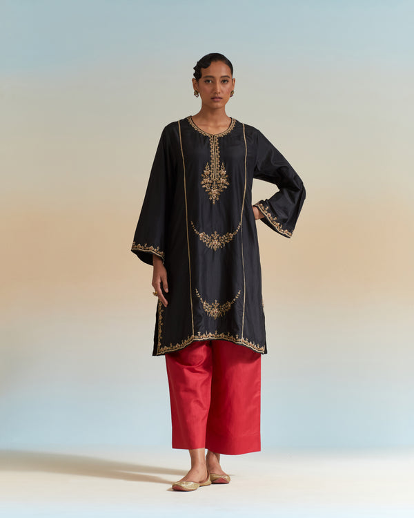 EMBROIDERED TUNIC TROUSER SET- BLACK