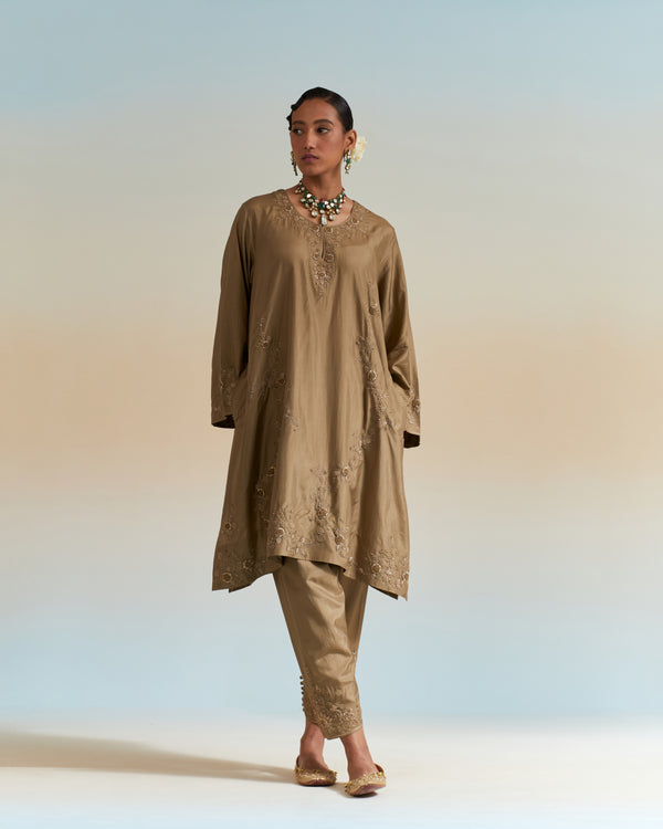 EMBROIDERED TUNIC TROUSER SET- GOLDEN