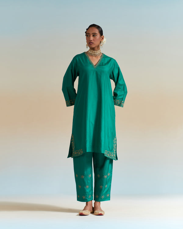 EMBROIDERED TUNIC TROUSER SET- EVERGREEN