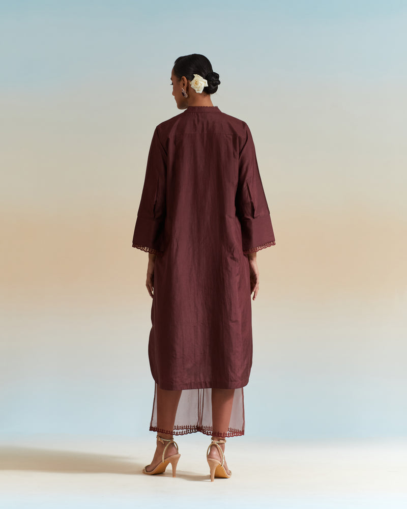 EMBROIDERED TUNIC TROUSER SET- WINE