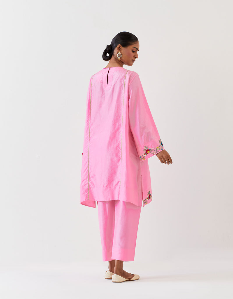 EMBROIDERED TUNIC TROUSER SET- PINK