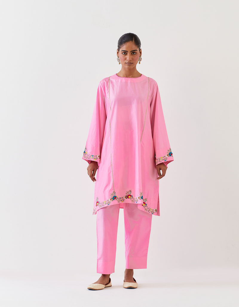 EMBROIDERED TUNIC TROUSER SET- PINK