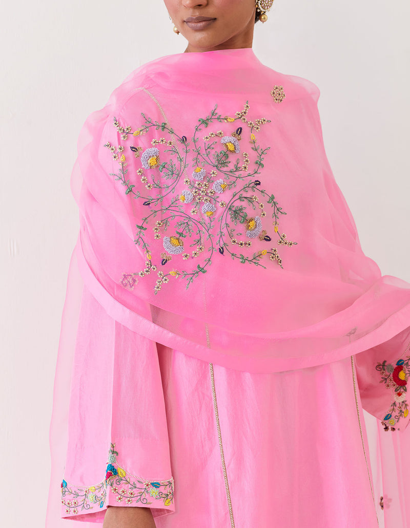 HAND EMBROIDERED DUPATTA- PINK