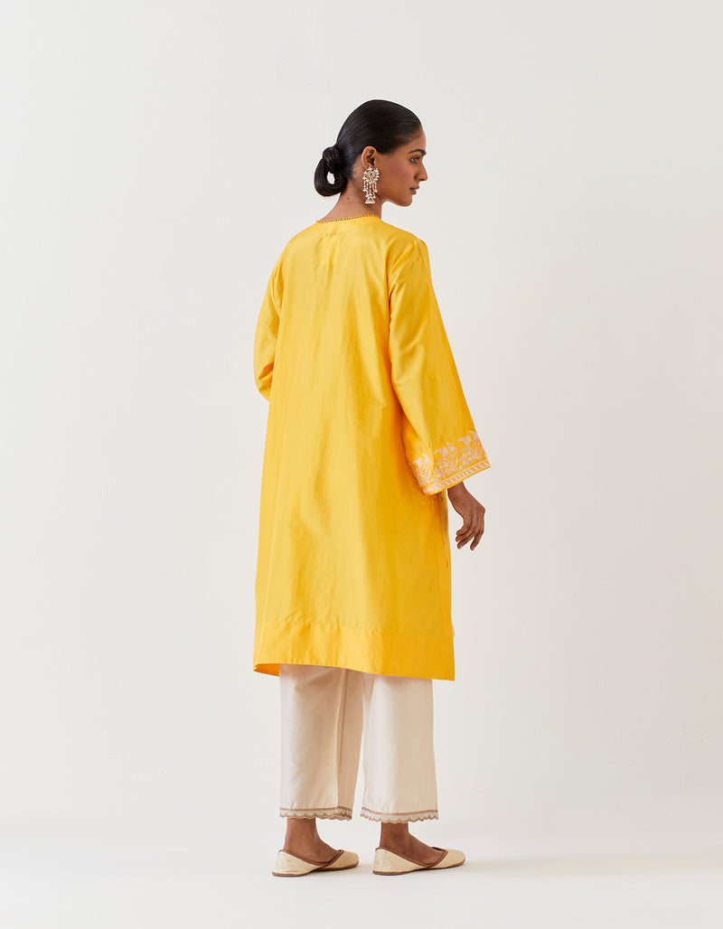 EMBROIDERED TUNIC TROUSER SET- MANGO YELLOW/CHAMPAGNE