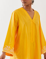 EMBROIDERED TUNIC TROUSER SET- MANGO YELLOW/CHAMPAGNE