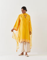 EMBROIDERED TUNIC TROUSER SET- MANGO YELLOW/CHAMPAGNE