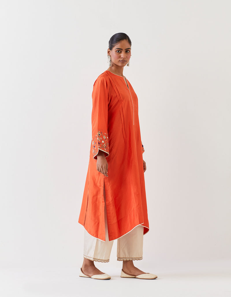 EMBROIDERED TUNIC TROUSER SET- RUST/CHAMPAGNE