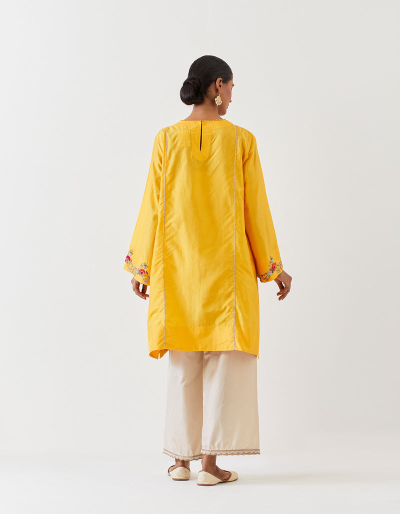 EMBROIDERED TUNIC TROUSER SET- MANGO YELLOW/CHAMPAGNE