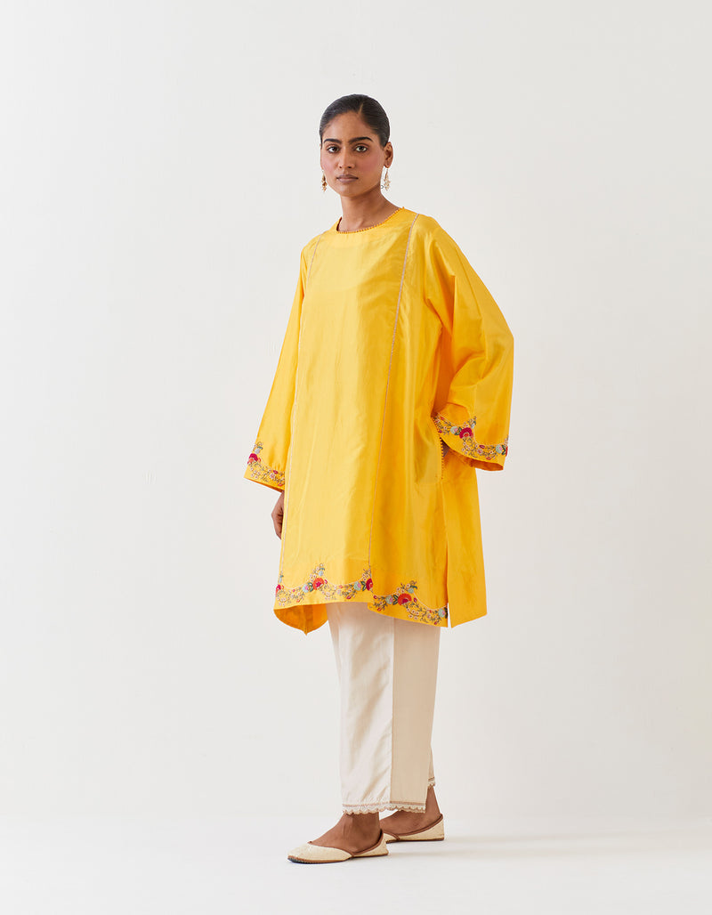 EMBROIDERED TUNIC TROUSER SET- MANGO YELLOW/CHAMPAGNE