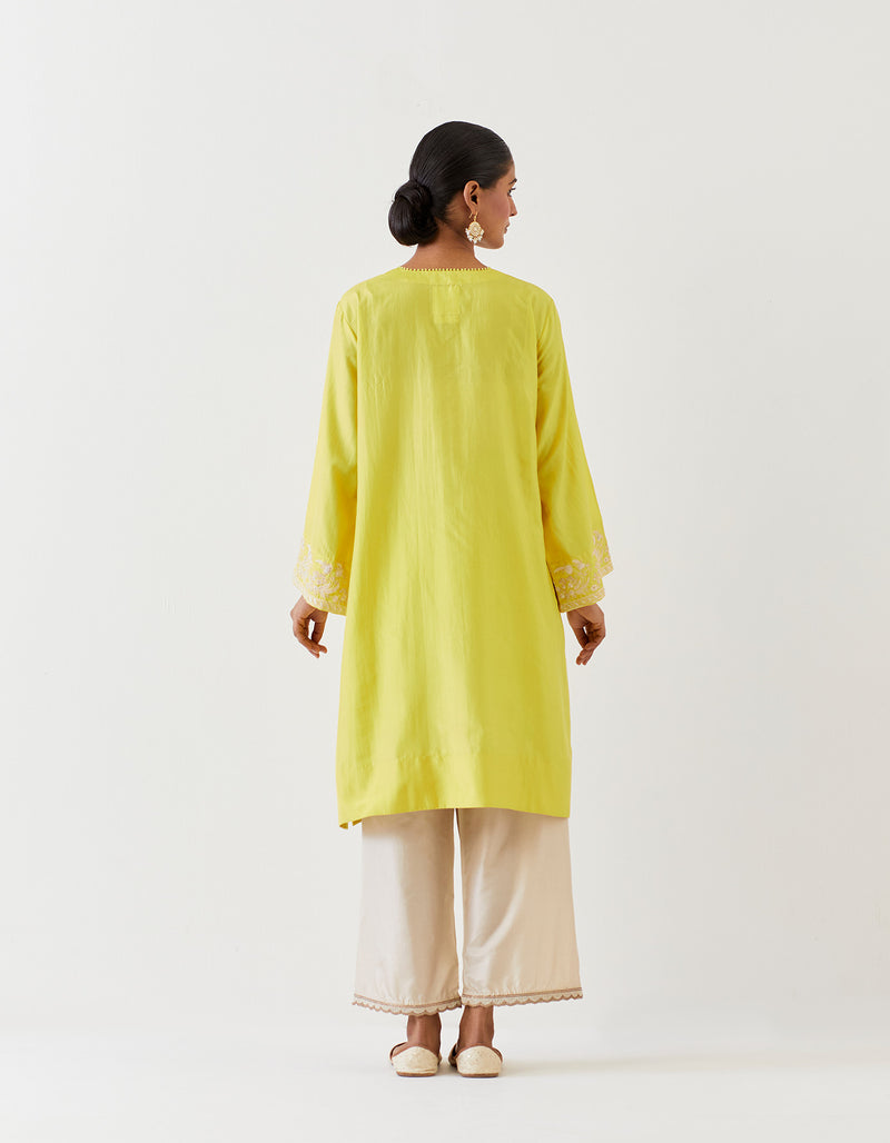 EMBROIDERED TUNIC TROUSER SET- LIME GREEN/CHAMPAGNE