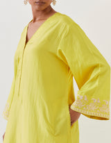 EMBROIDERED TUNIC TROUSER SET- LIME GREEN/CHAMPAGNE