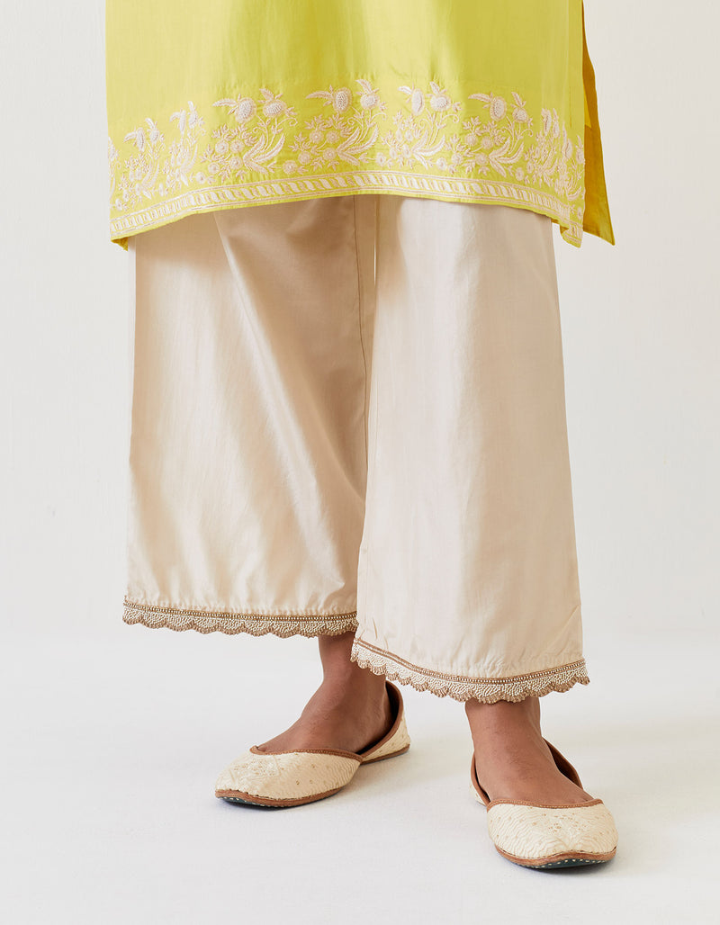 EMBROIDERED TUNIC TROUSER SET- LIME GREEN/CHAMPAGNE