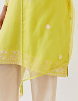 EMBROIDERED TUNIC TROUSER SET- LIME GREEN/CHAMPAGNE