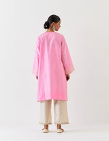 EMBROIDERED TUNIC TROUSER SET- PINK/CHAMPAGNE