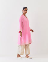 EMBROIDERED TUNIC TROUSER SET- PINK/CHAMPAGNE