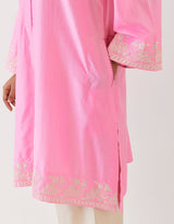 EMBROIDERED TUNIC TROUSER SET- PINK/CHAMPAGNE