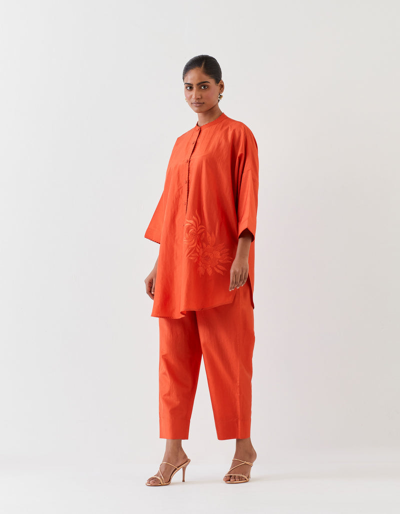 SILK TUNIC TROUSER SET- RUST