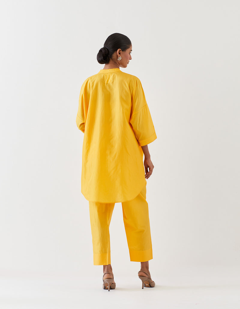 EMBROIDERED TUNIC TROUSER SET- MANGO YELLOW