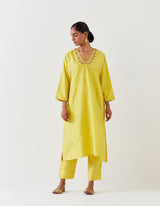 EMBROIDERED TUNIC TROUSER SET- LIME GREEN