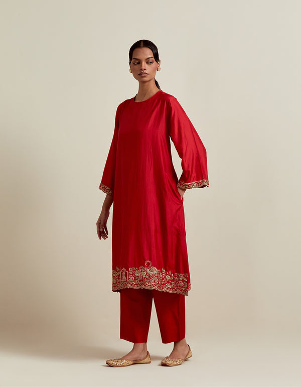 EMBROIDERED TUNIC TROUSER SET- VERMILION