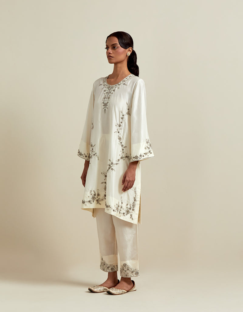 EMBROIDERED TUNIC TROUSER SET- IVORY