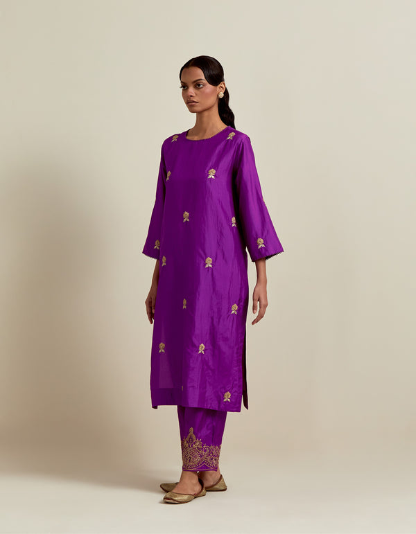 EMBROIDERED TUNIC TROUSER SET- PURPLE