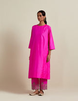 EMBROIDERED TUNIC TROUSER SET- HOT PINK