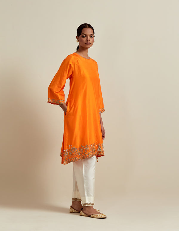 EMBROIDERED TUNIC TROUSER SET- ORANGE/IVORY