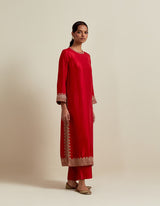 EMBROIDERED TUNIC TROUSER SET- VERMILION